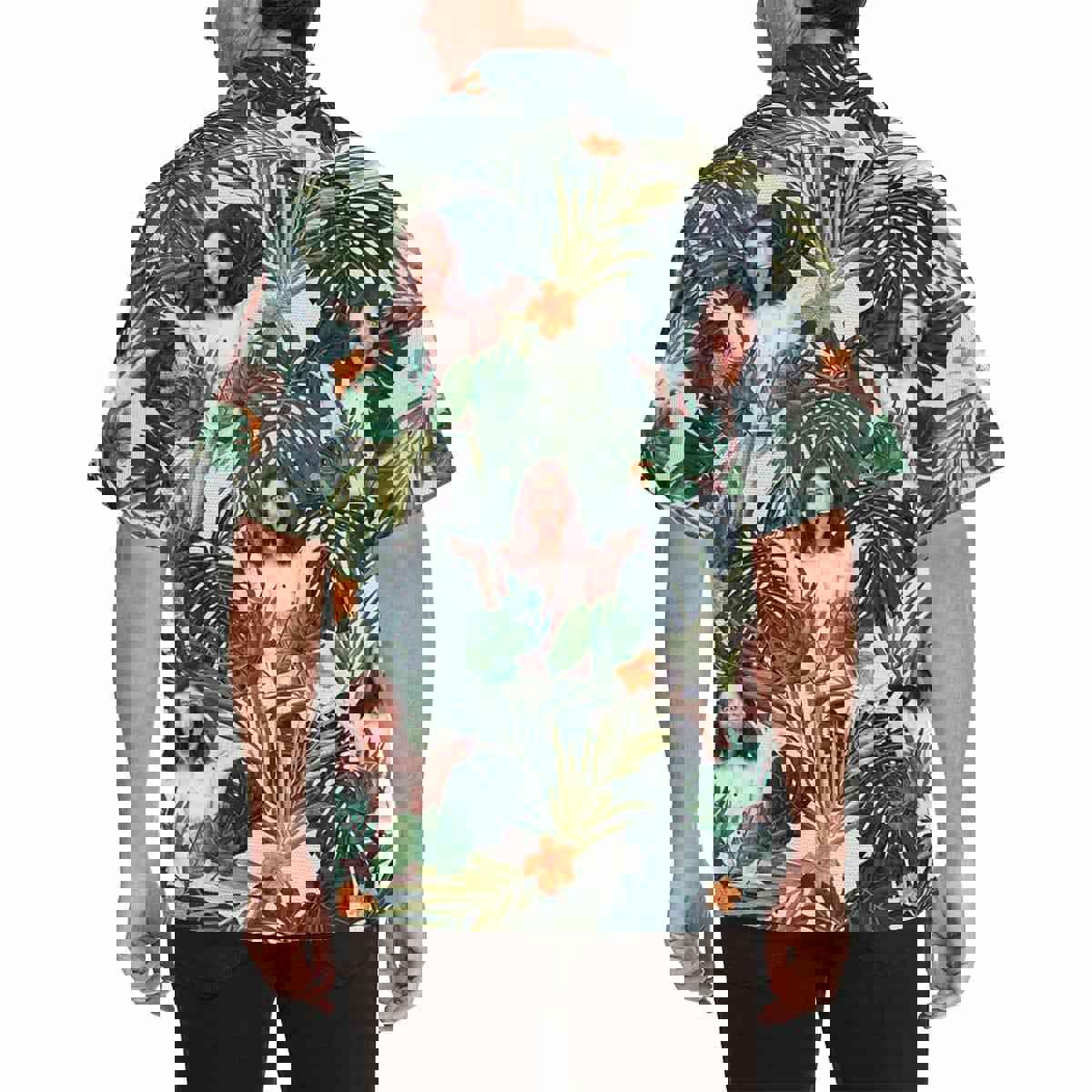 Custom Girlfriend Face Hawaiian Shirt - Green Leaves Cute Plants Design