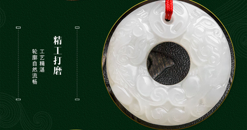 Natural Hetian Jade Pendant Pixiu Peace Buckle with Certificate - White Jade Unisex Jewelry (4-19)