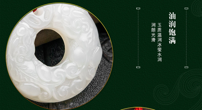 Natural Hetian Jade Pendant Pixiu Peace Buckle with Certificate - White Jade Unisex Jewelry (4-19)