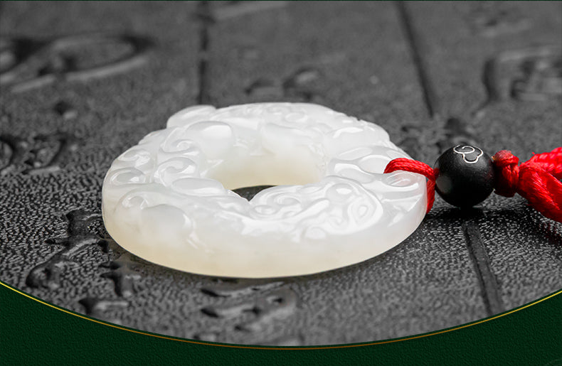 Natural Hetian Jade Pendant Pixiu Peace Buckle with Certificate - White Jade Unisex Jewelry (4-19)