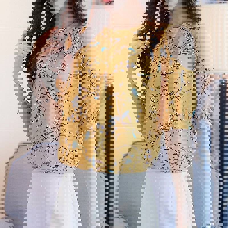 Elegant Floral Print Chiffon Blouse for Women - Open Shoulder Loose Tops