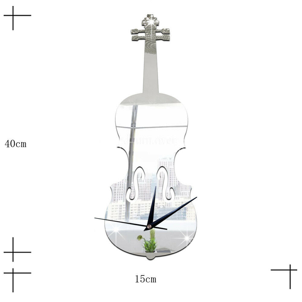 Creative DIY Wall Clock with Music Decoration and Mirror - Violin Design