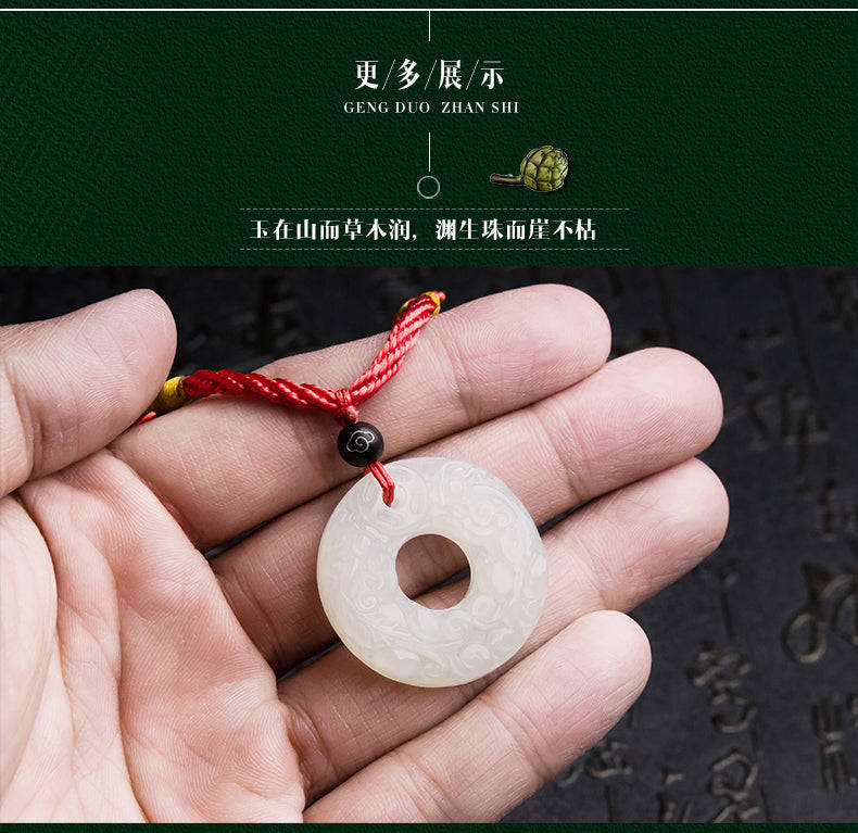Natural Hetian Jade Pendant Pixiu Peace Buckle with Certificate - White Jade Unisex Jewelry (4-19)