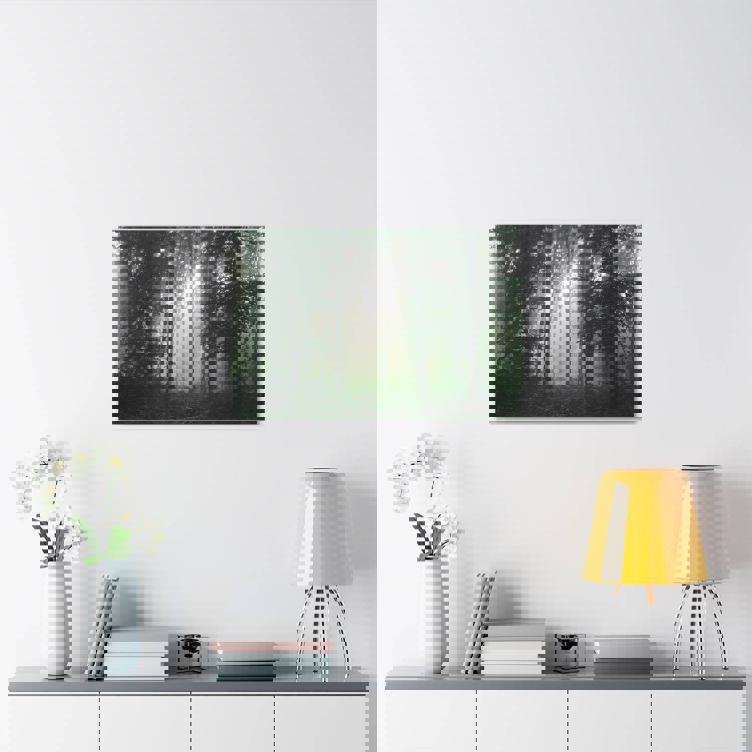 Pine Tree Misty Forest Nature Wilderness Photography Canvas Wall Art for Home Decor