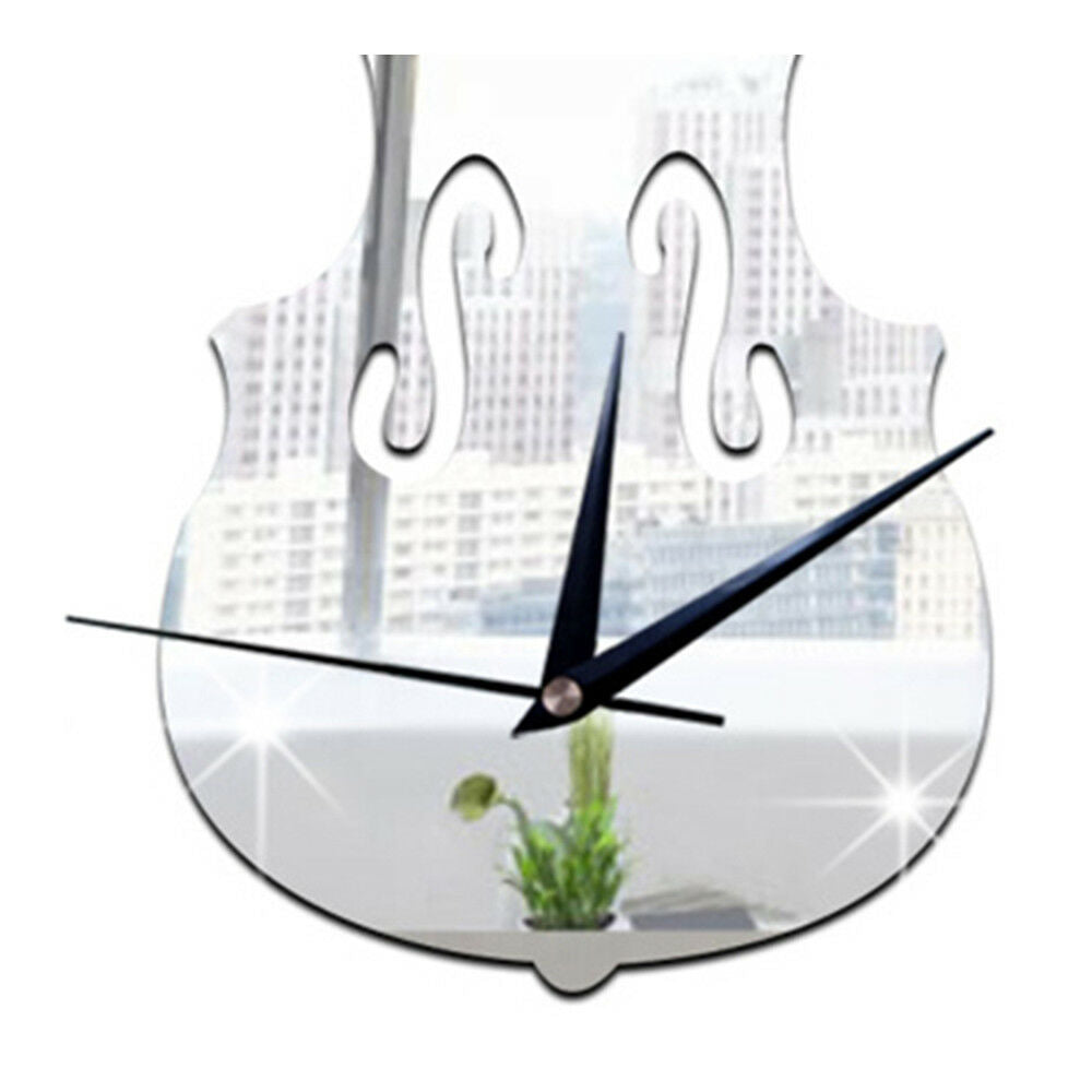 Creative DIY Wall Clock with Music Decoration and Mirror - Violin Design