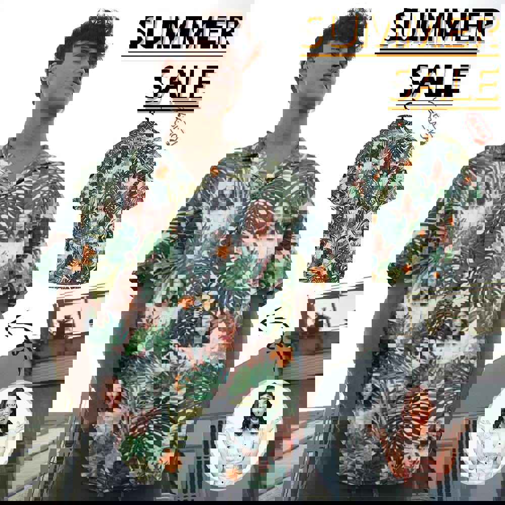 Custom Girlfriend Face Hawaiian Shirt - Green Leaves Cute Plants Design