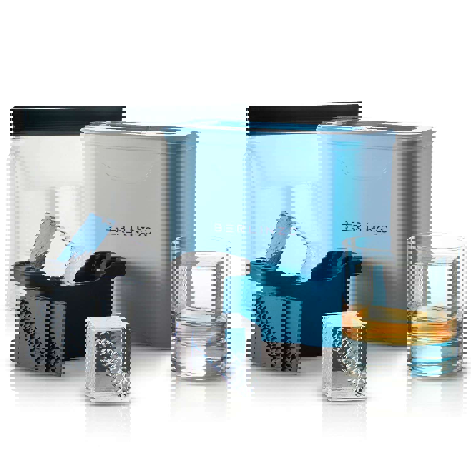 Berlinzo Premium Clear Ice Cube Maker [2024 Upgraded] - Large 2.1-inch Crystal Clear Ice Maker for Whiskey Cocktail