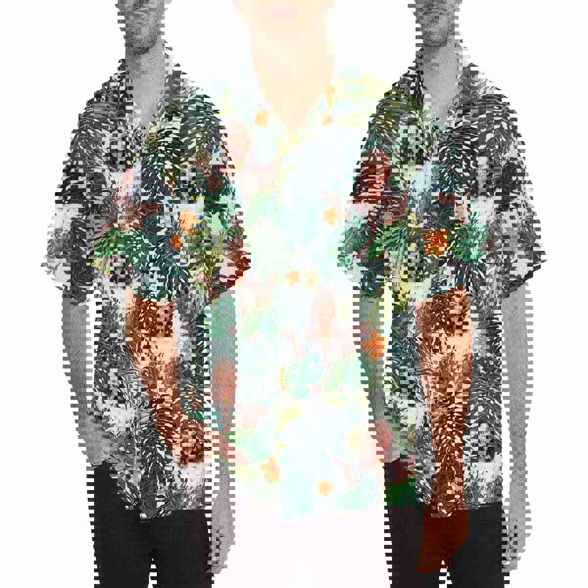 Custom Girlfriend Face Hawaiian Shirt - Green Leaves Cute Plants Design