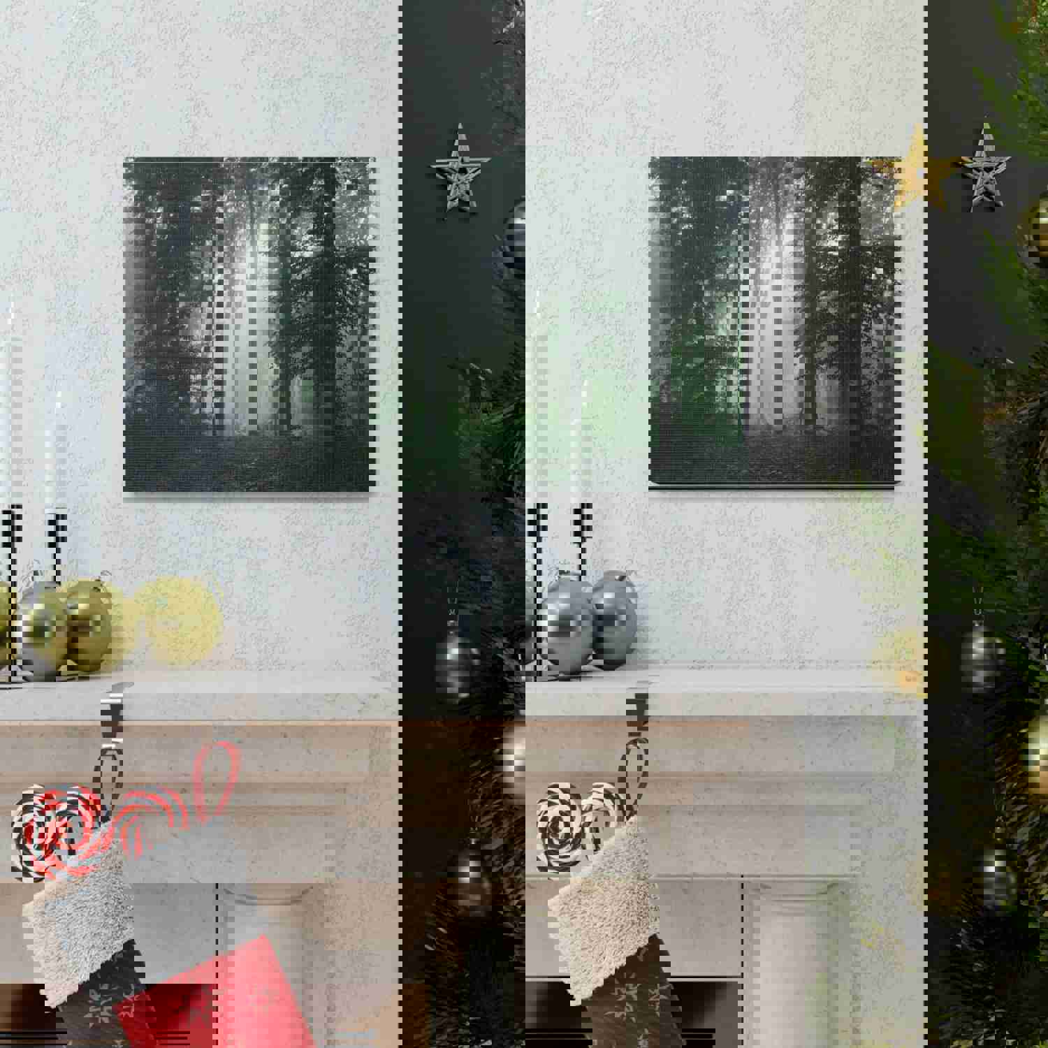 Pine Tree Misty Forest Nature Wilderness Photography Canvas Wall Art for Home Decor