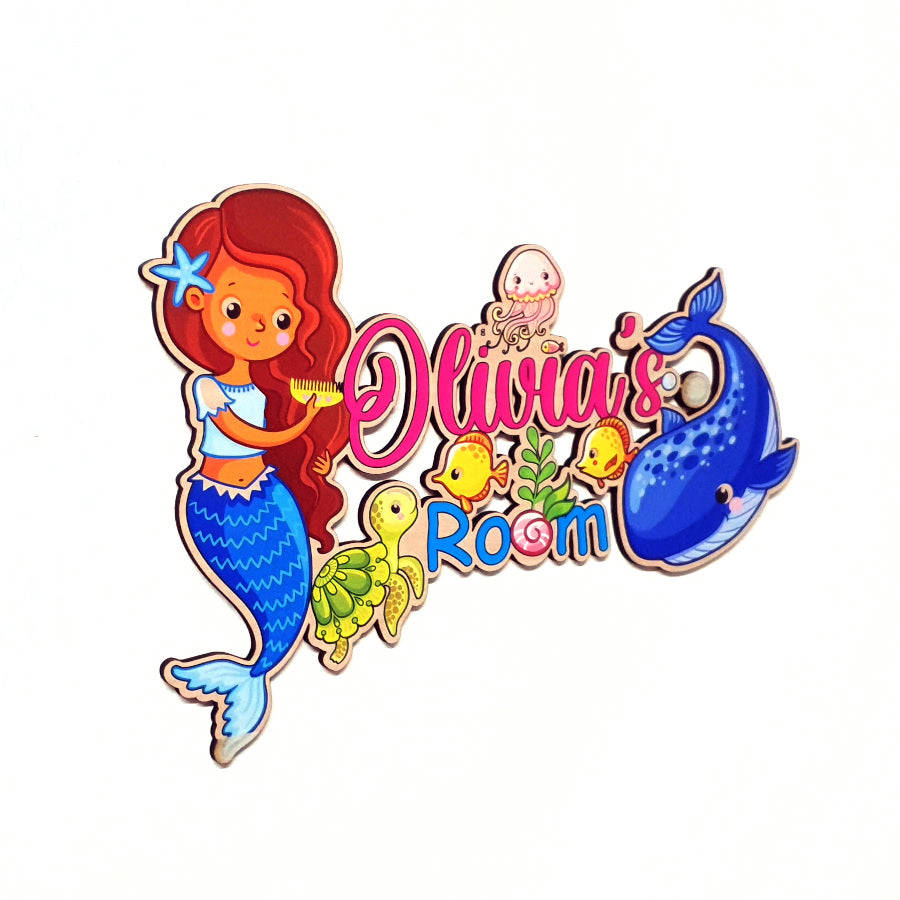 Custom Wooden Nursery Door Sign Gift for Kids - Mermaid Theme