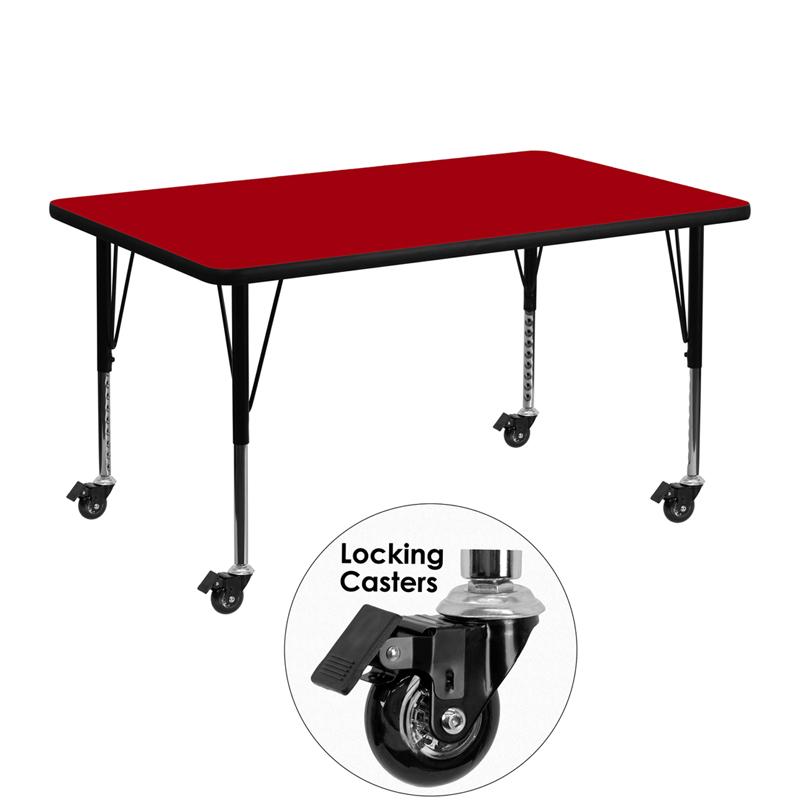 Flash Furniture Mobile 30W x 48L Rectangular Red Thermal Laminate Activity Table - Height Adjustable Short Legs