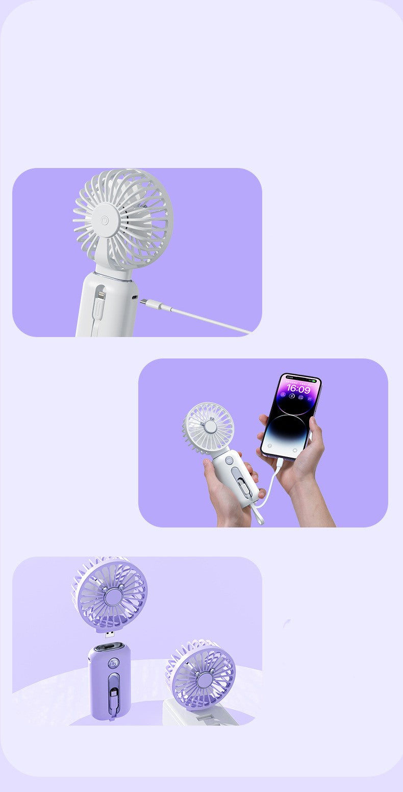 SRline 2-in-1 Handheld Fan with Fast Charging Power Supply - Portable, Silent Mini Fan for Home & Office