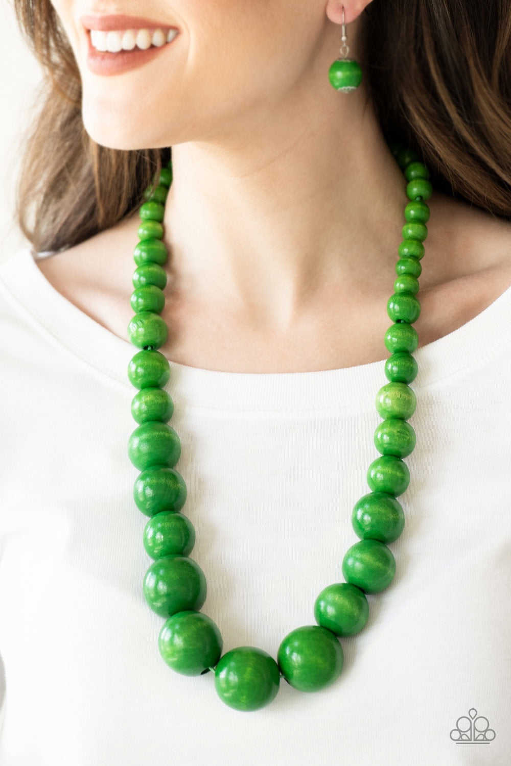Paparazzi Jewelry Wooden Effortlessly Everglades - Green Necklace with Matching Earrings