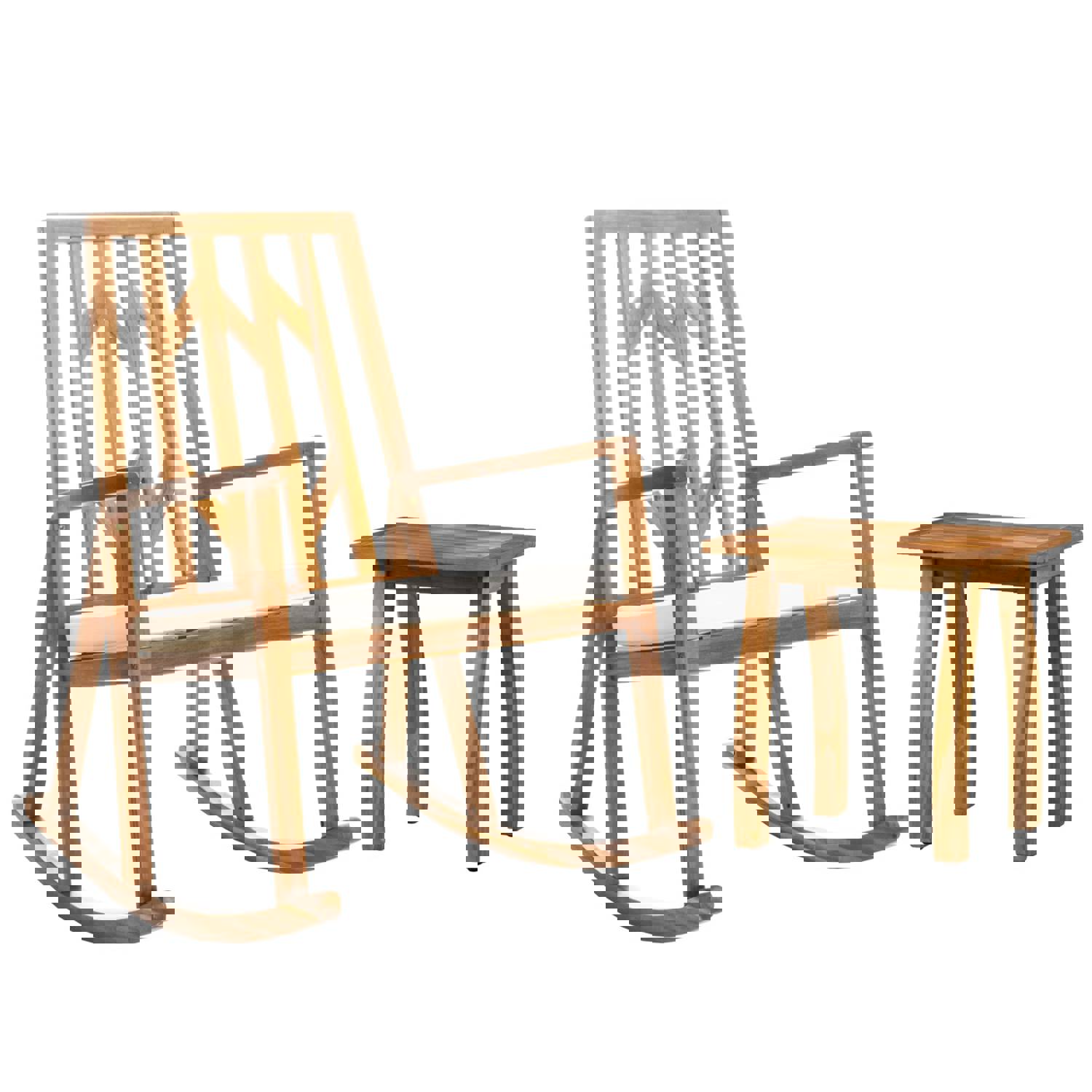 Noble Outdoor Geometric Teak Acacia Wood Rocking Chair with Accent Table