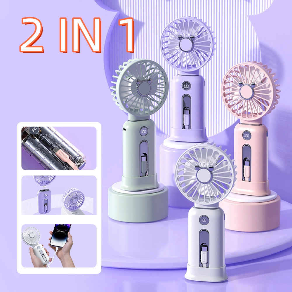 SRline 2-in-1 Handheld Fan with Fast Charging Power Supply - Portable, Silent Mini Fan for Home & Office