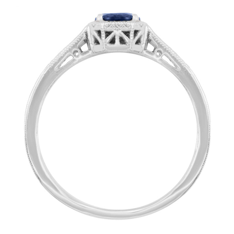 Art Deco Filigree Sapphire and Diamond Platinum Engagement Ring