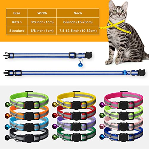 Extodry 14 Pack Reflective-Breakaway Cat Collars with Bells, Safety Buckle Kitten Collar, Adjustable for All Cats
