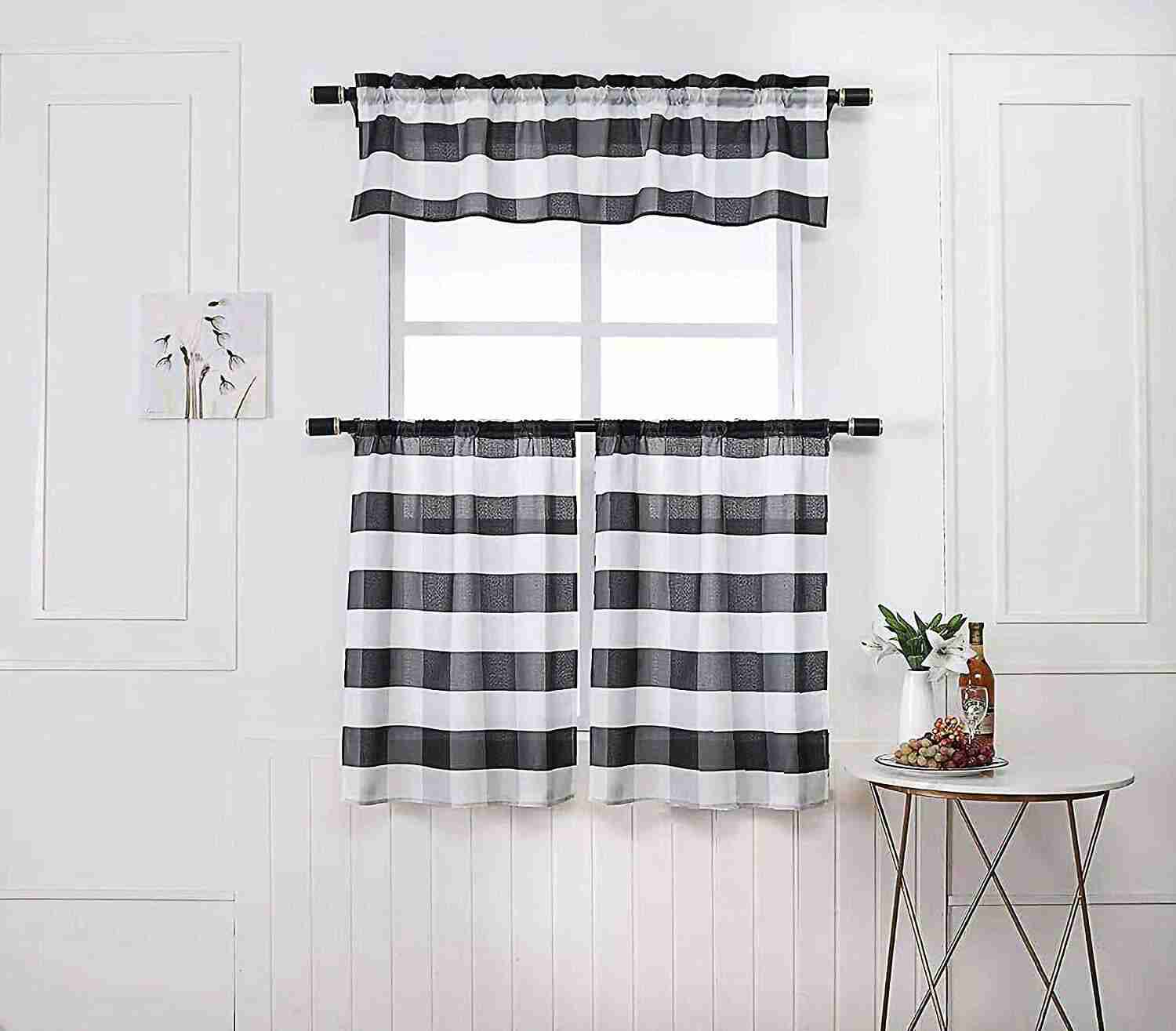 3 Piece Buffalo Kitchen Curtain Set with Swag and Tier Window Treatment