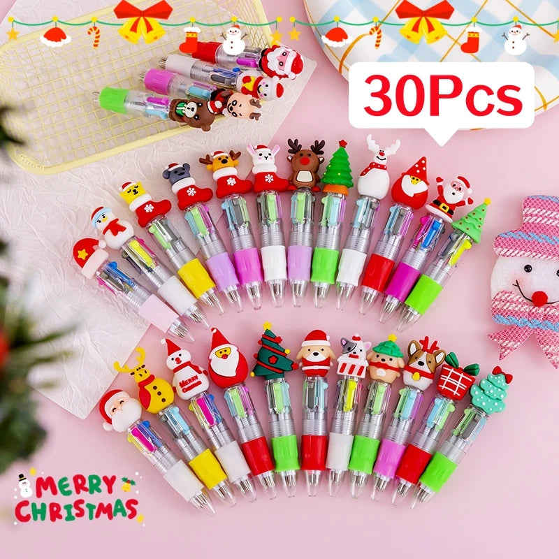 30Pcs/Lot Cute Mini Ballpoint Pen Christmas Series 4 Color Ball Pens For Kids School Writing Supplies