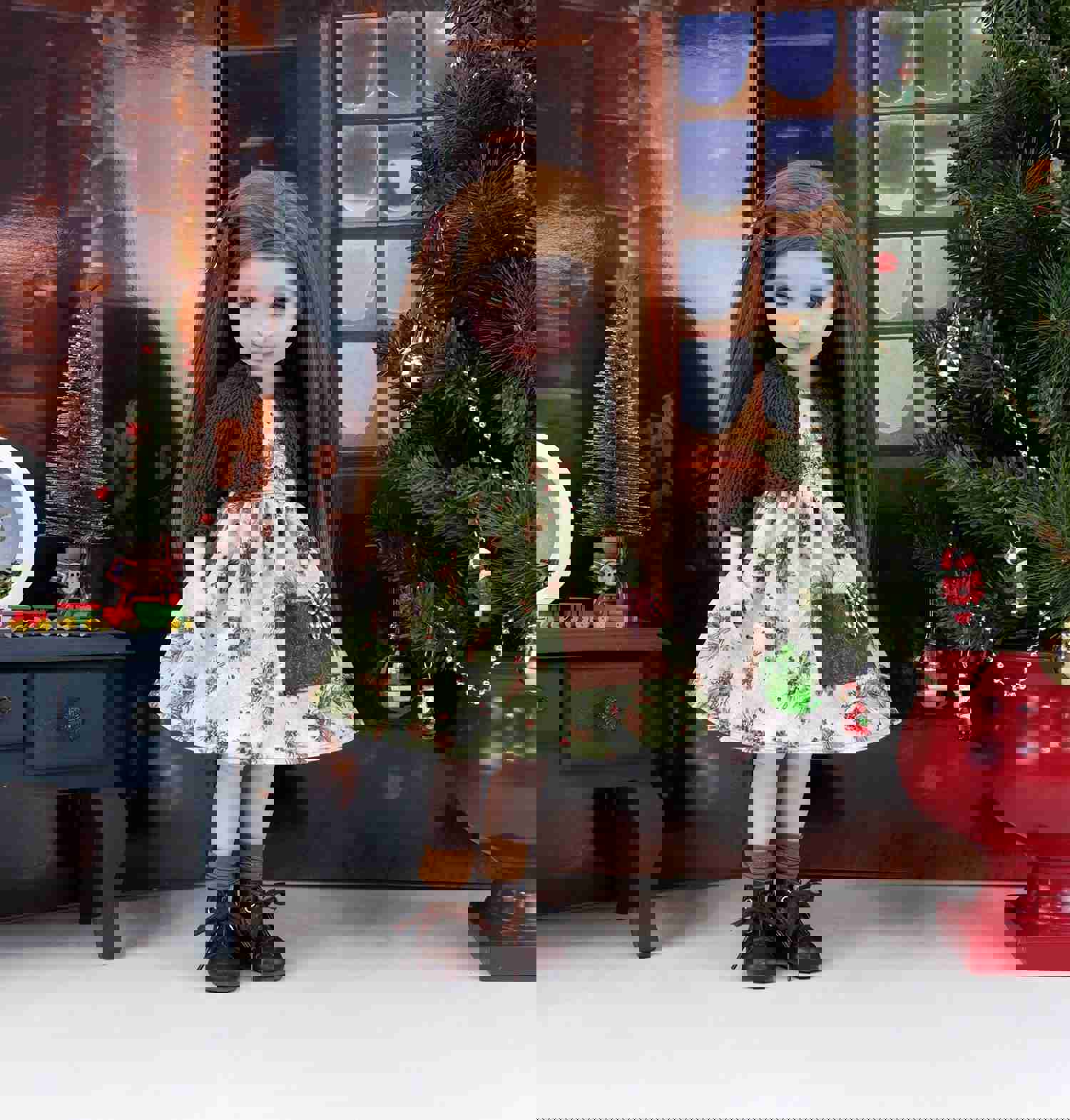 Pine Cone Noel - Dress with Sweater & Boots for Ruby Red Fashion Friends Doll