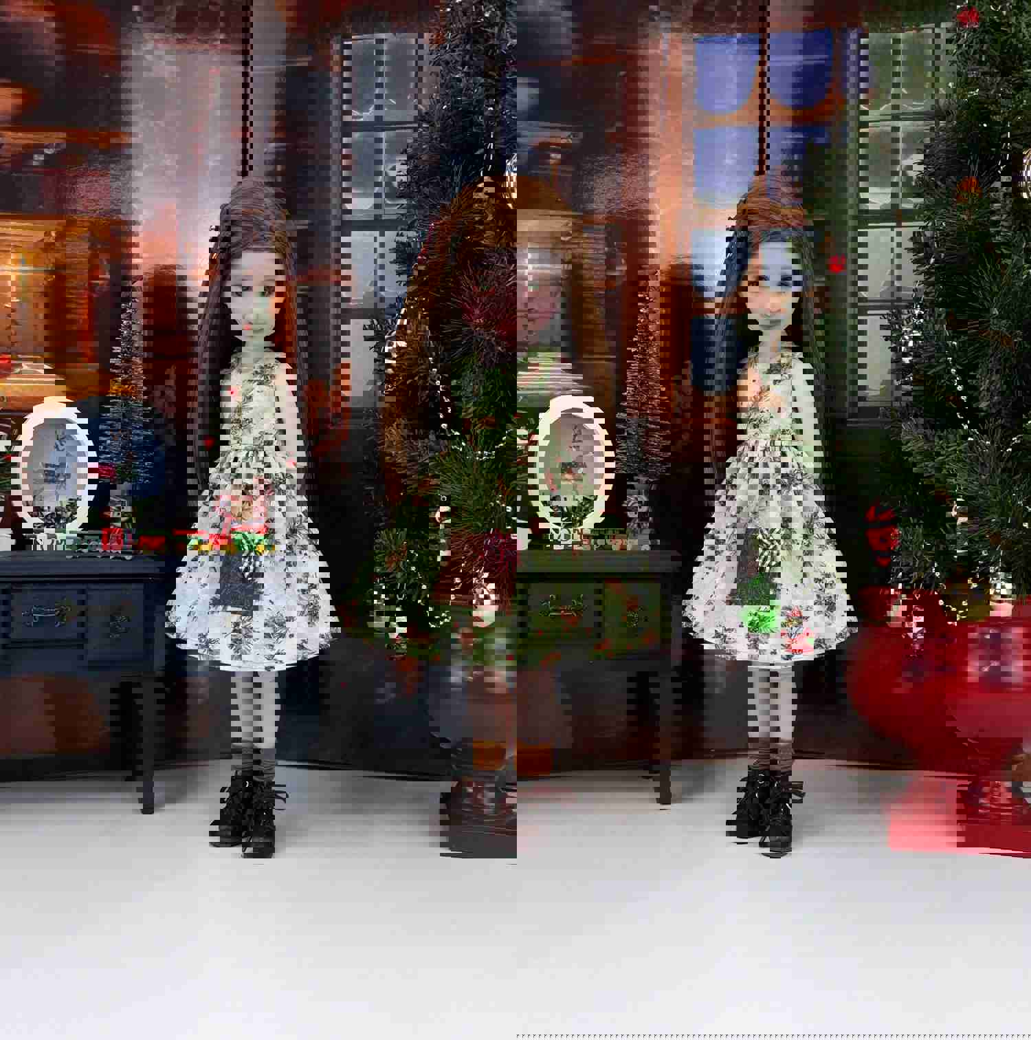 Pine Cone Noel - Dress with Sweater & Boots for Ruby Red Fashion Friends Doll