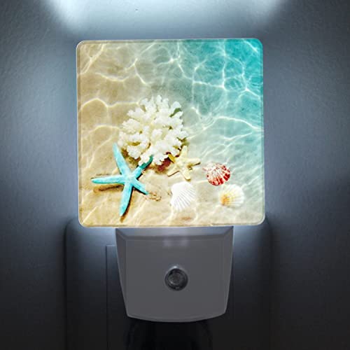Starfish Coral and Seashell Plug-in Night Light with Smart Sensor for Home Decor