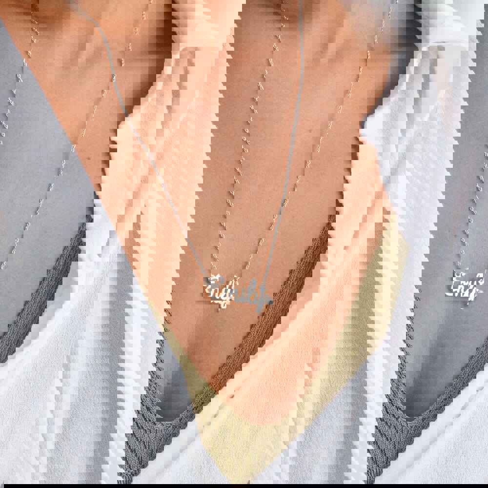 Custom Text Necklace Personalized Silver Name Jewelry for Mother's Day Gift