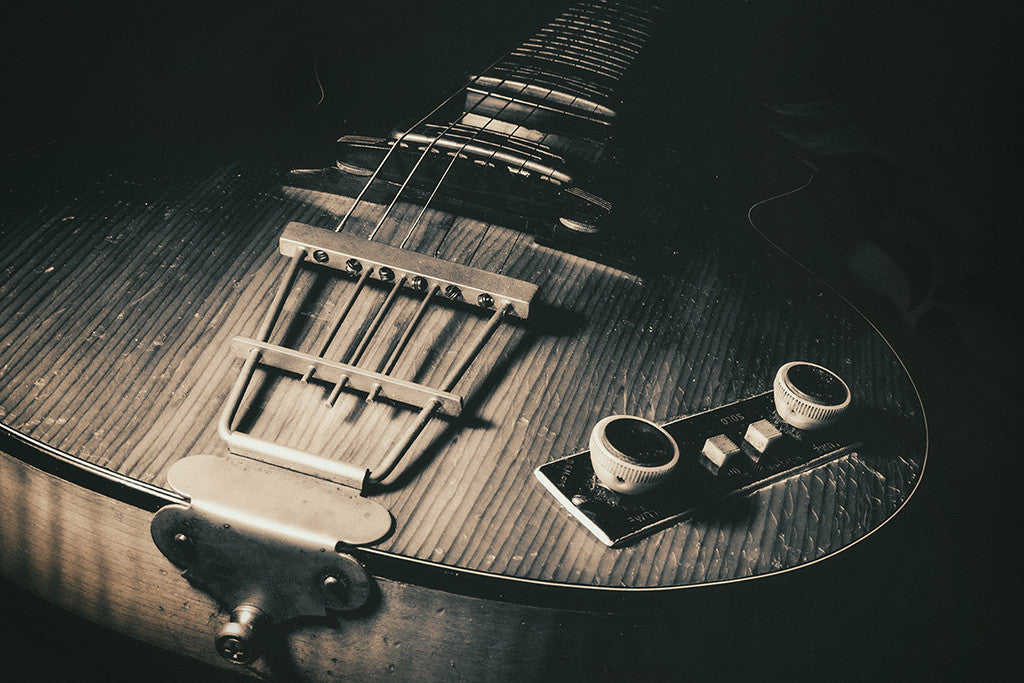 Retro Guitar Rock Music Black and White Poster