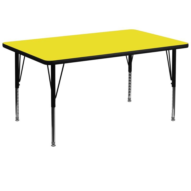 Flash Furniture 36W x 72L Rectangular Yellow HP Laminate Activity Table - Height Adjustable Short Legs