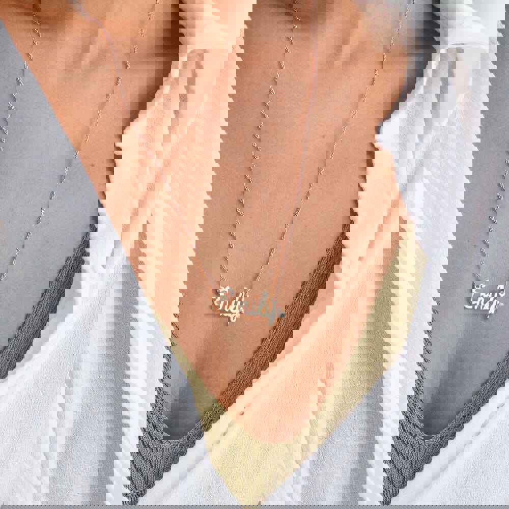 Custom Text Necklace Personalized Silver Name Jewelry for Mother's Day Gift