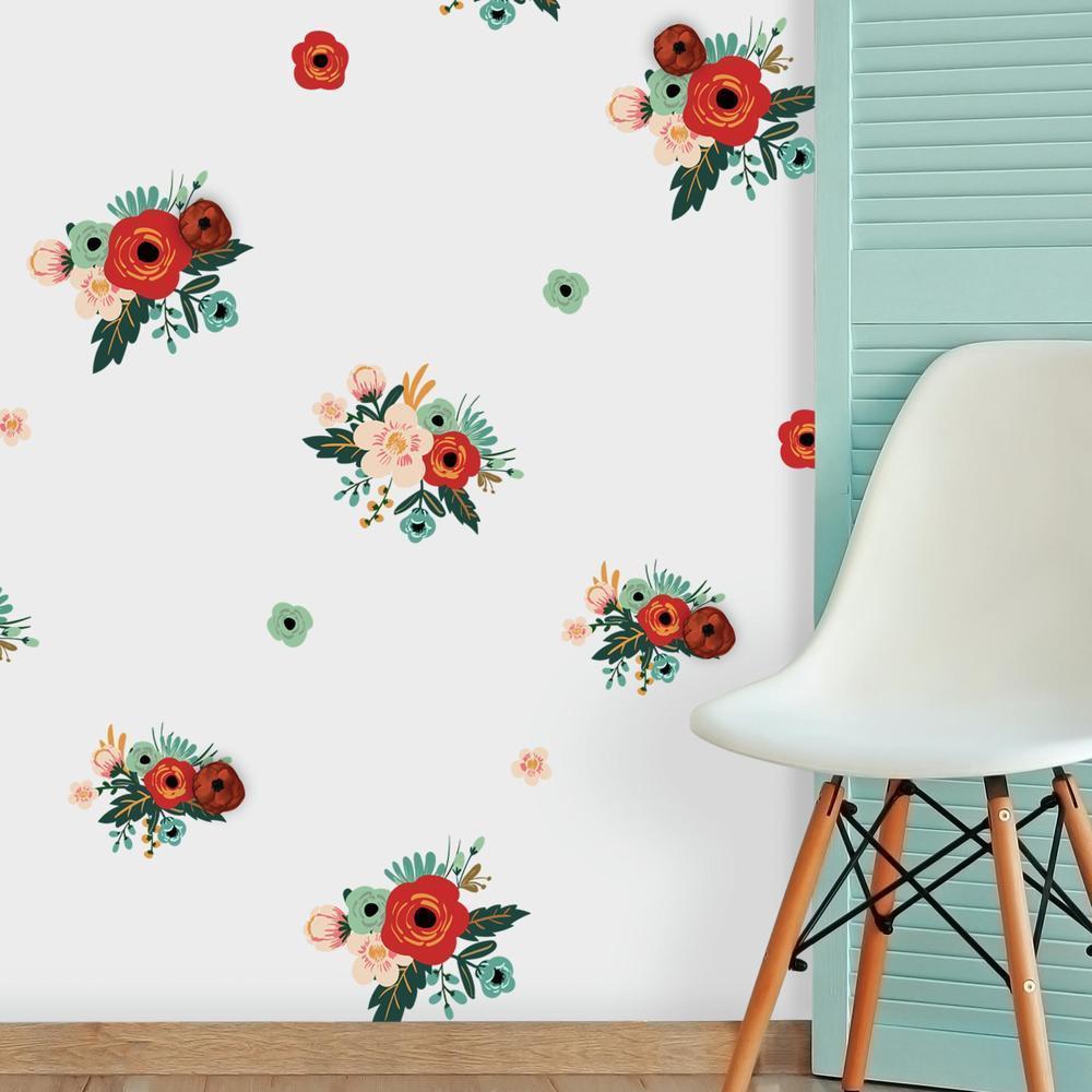 MINI FLORAL PEEL AND STICK WALL DECALS WITH 3D EMBELLISHMENTS