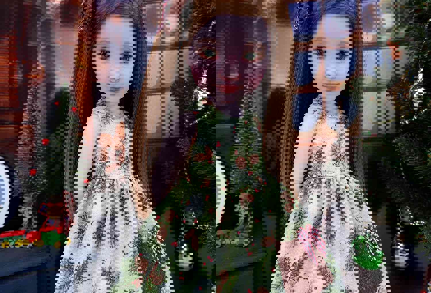 Pine Cone Noel - Dress with Sweater & Boots for Ruby Red Fashion Friends Doll