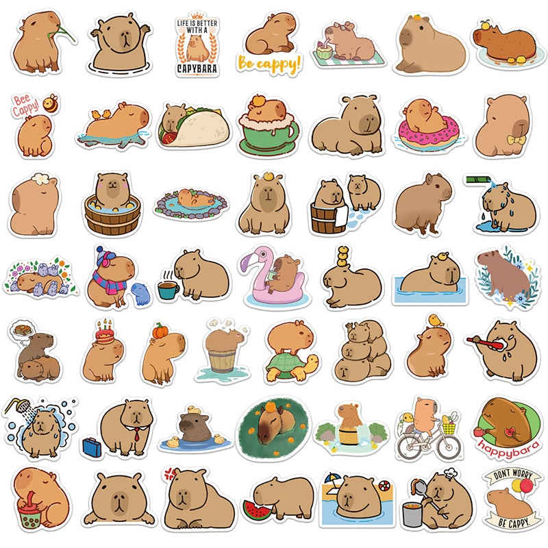 10/30/50PCS Cute Cartoon Capybara PVC Graffiti Stickers