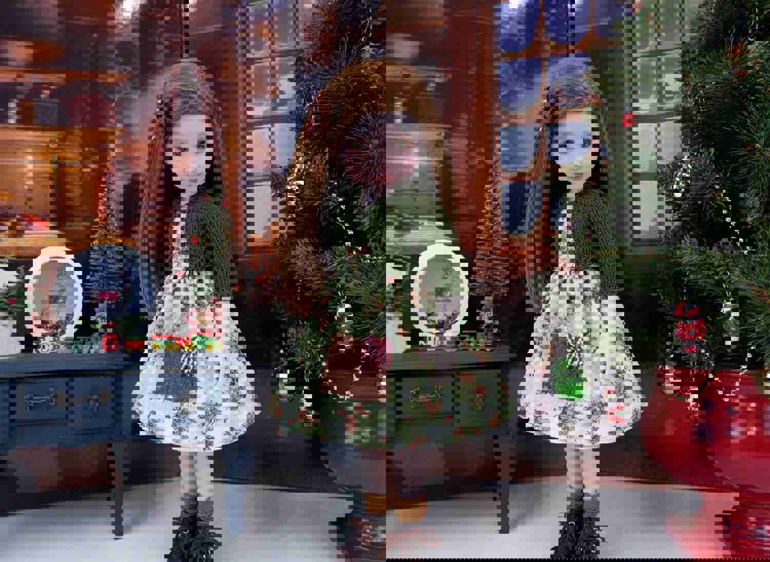 Pine Cone Noel - Dress with Sweater & Boots for Ruby Red Fashion Friends Doll