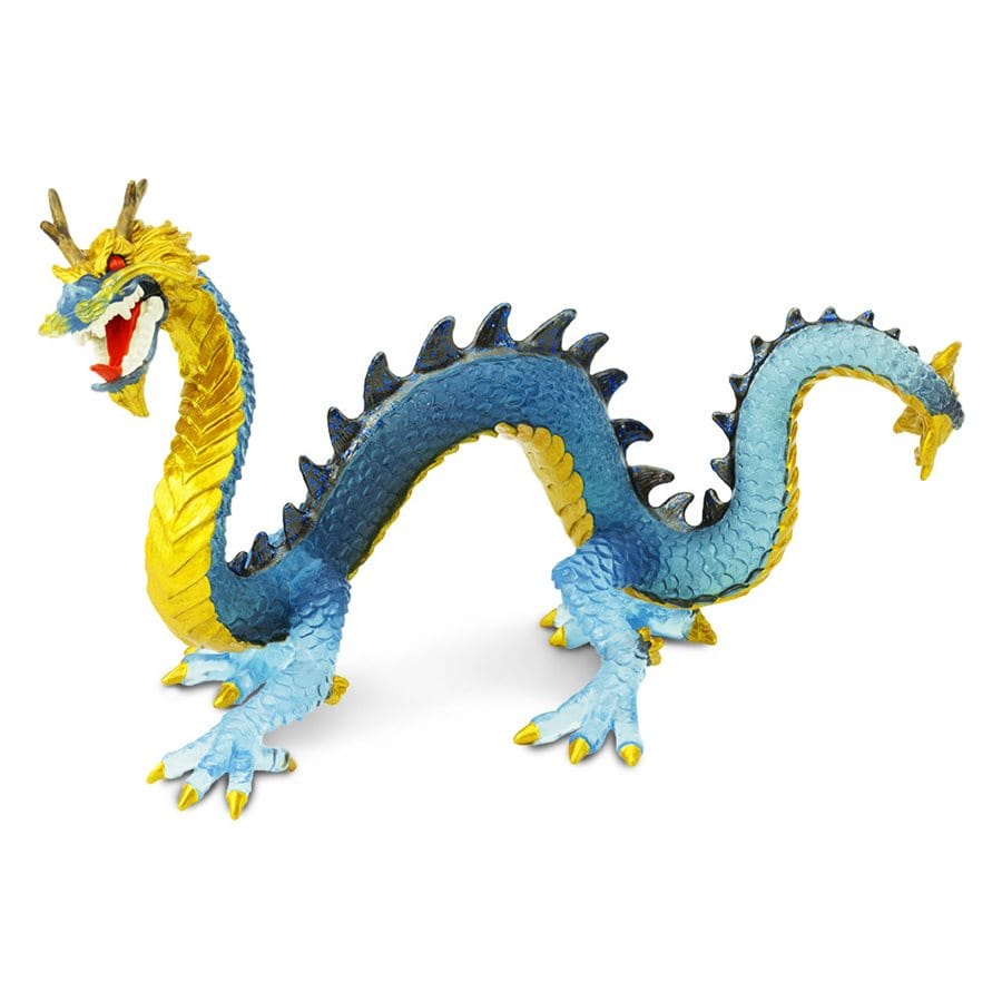 Krystal Blue Dragon Toy - Ancient Chinese Serpentine Dragon with Good Fortune
