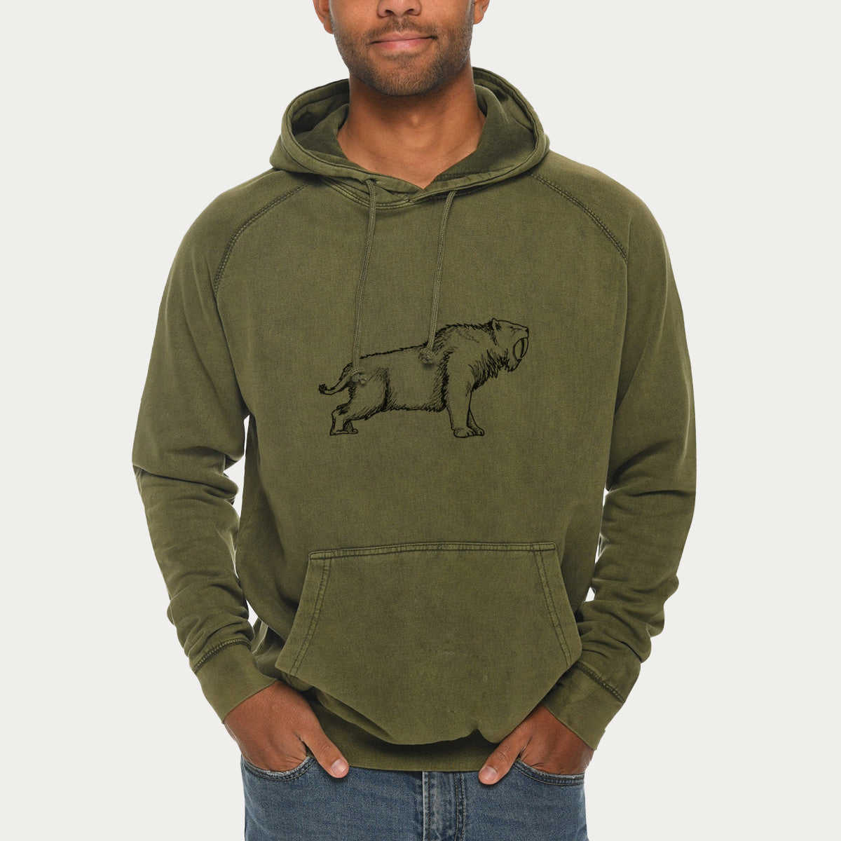 Saber-toothed Tiger - Smilodon - Mid-Weight Unisex Vintage 100% Cotton Hoodie