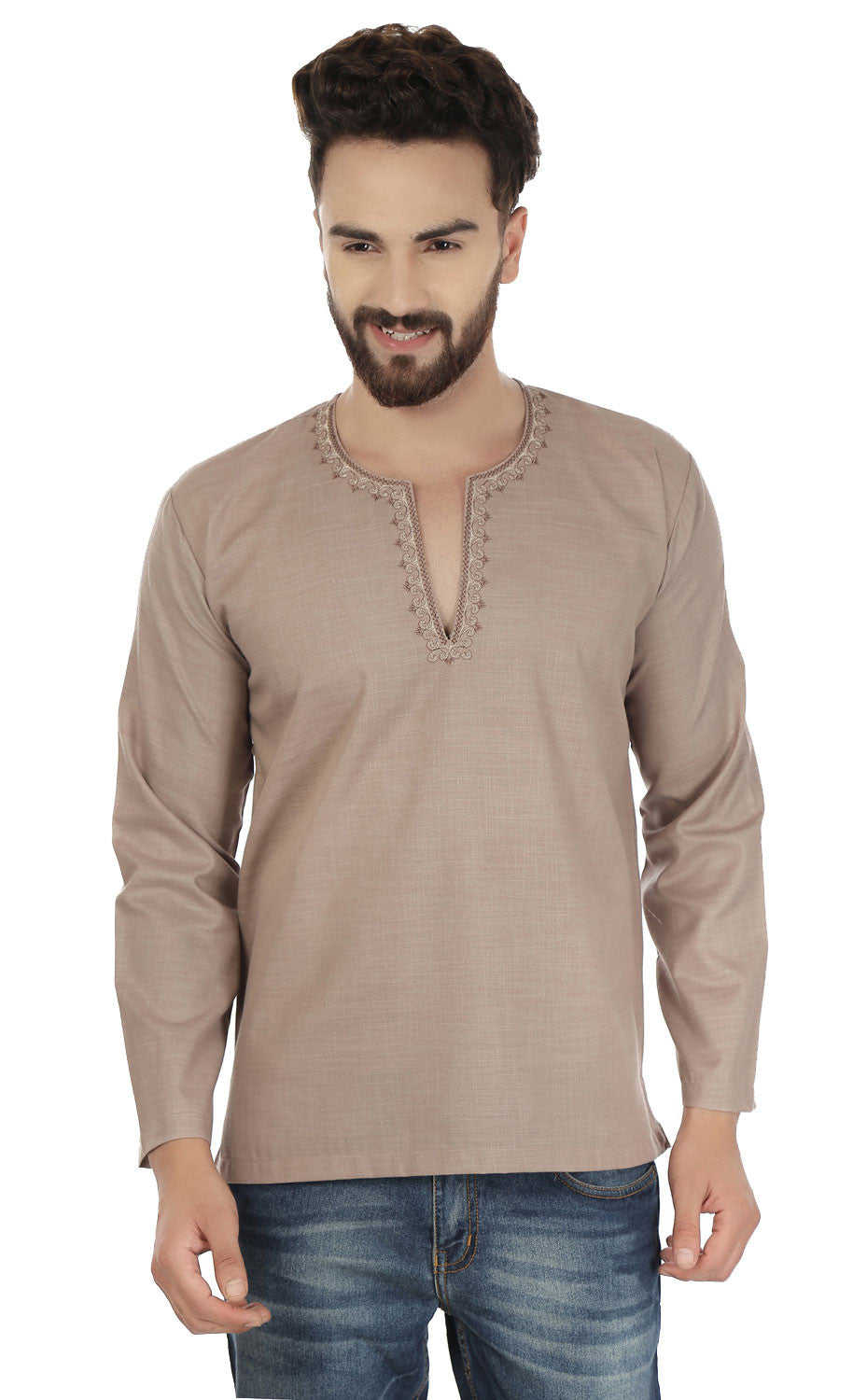 Indian Cotton Short Kurta for Men (Brown)