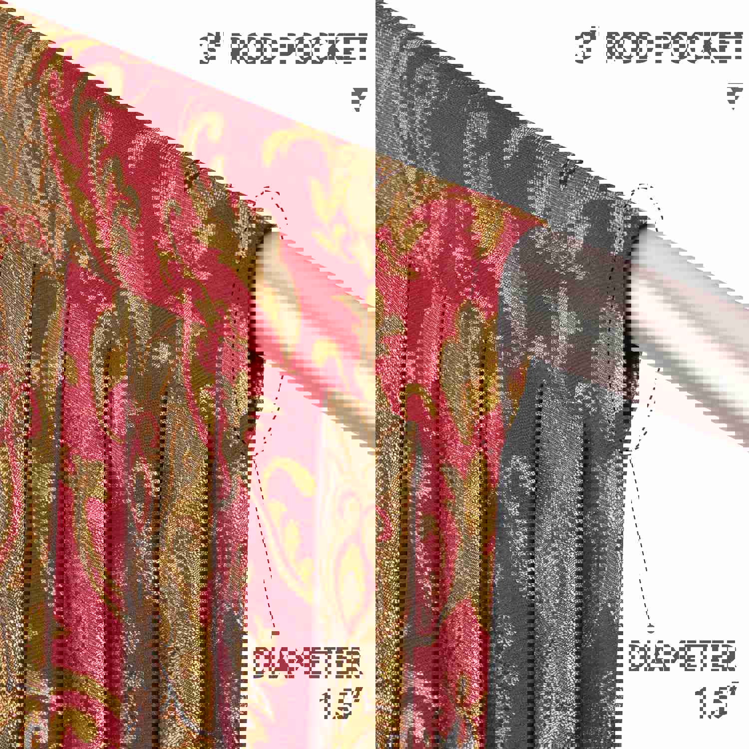 Florence Swag Valance - Classic Damask Pattern Window Waterfall Valance