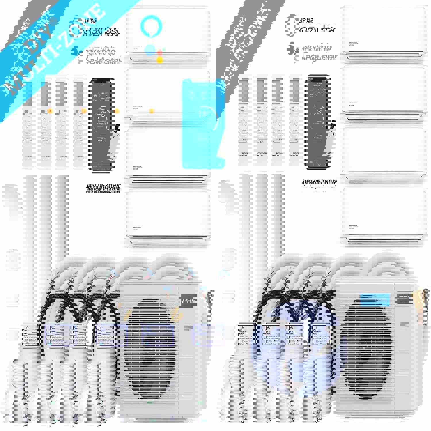 MRCOOL DIY 4th Gen 48K BTU 4-Zone Condenser with 9K+9K+9K+18K and 2 x 16ft and 2 x 25ft Linesets Bundle
