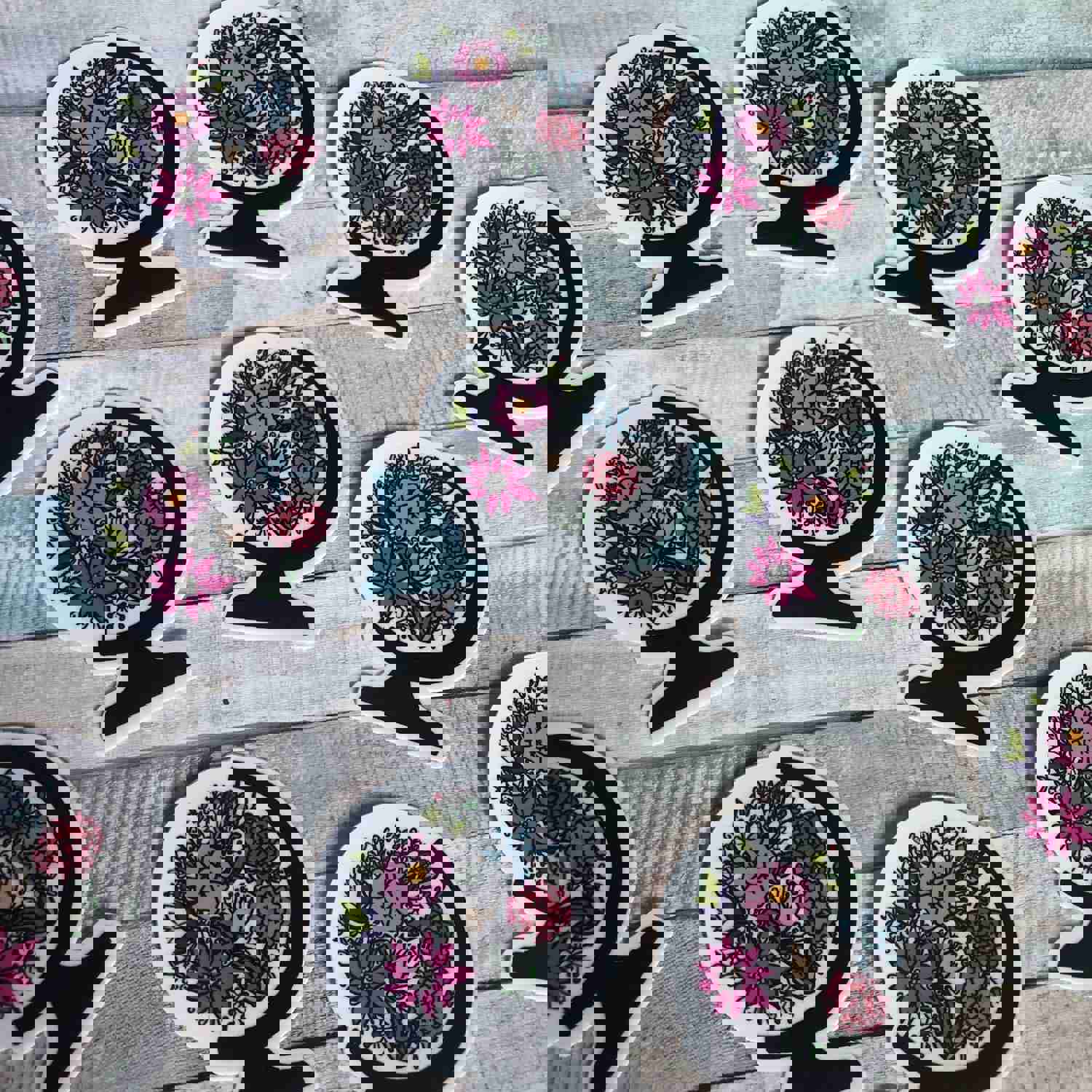 Flower Globe Sticker Decal for Laptops and Water Bottles