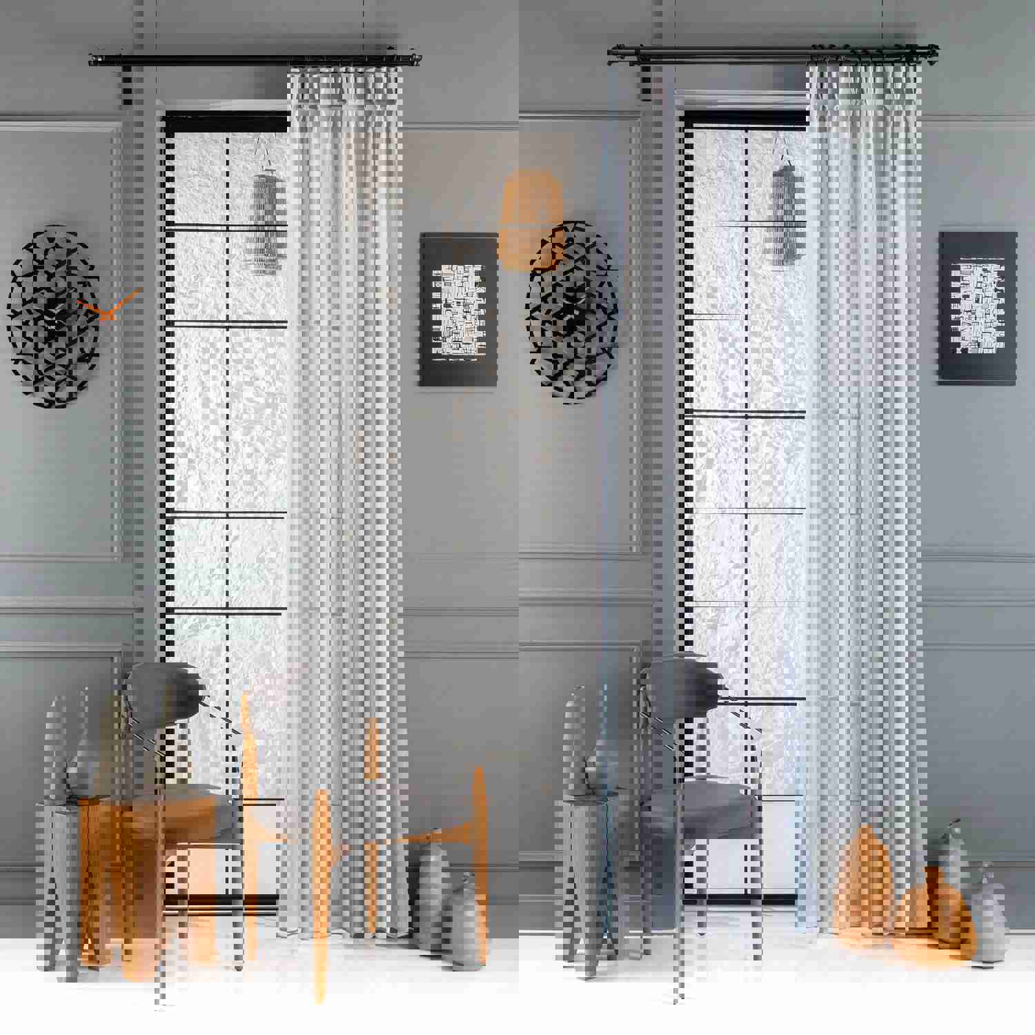 Plaid Pinch Pleated Linen Sheer Custom Size Curtain