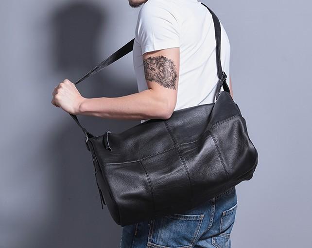 Cool Black Leather Men's Weekender Bag