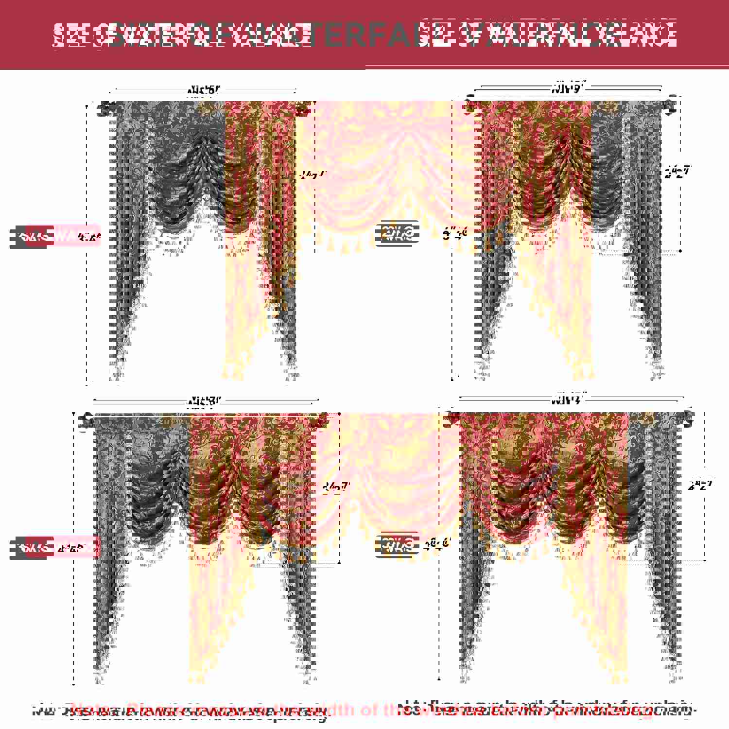 Florence Swag Valance - Classic Damask Pattern Window Waterfall Valance