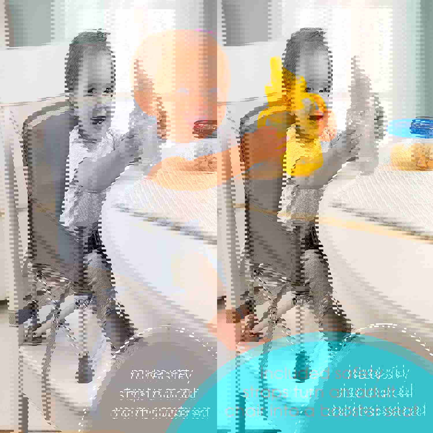 Summer Pop ‘N Sit Portable Booster Baby Chair - Gray, Indoor/Outdoor Use