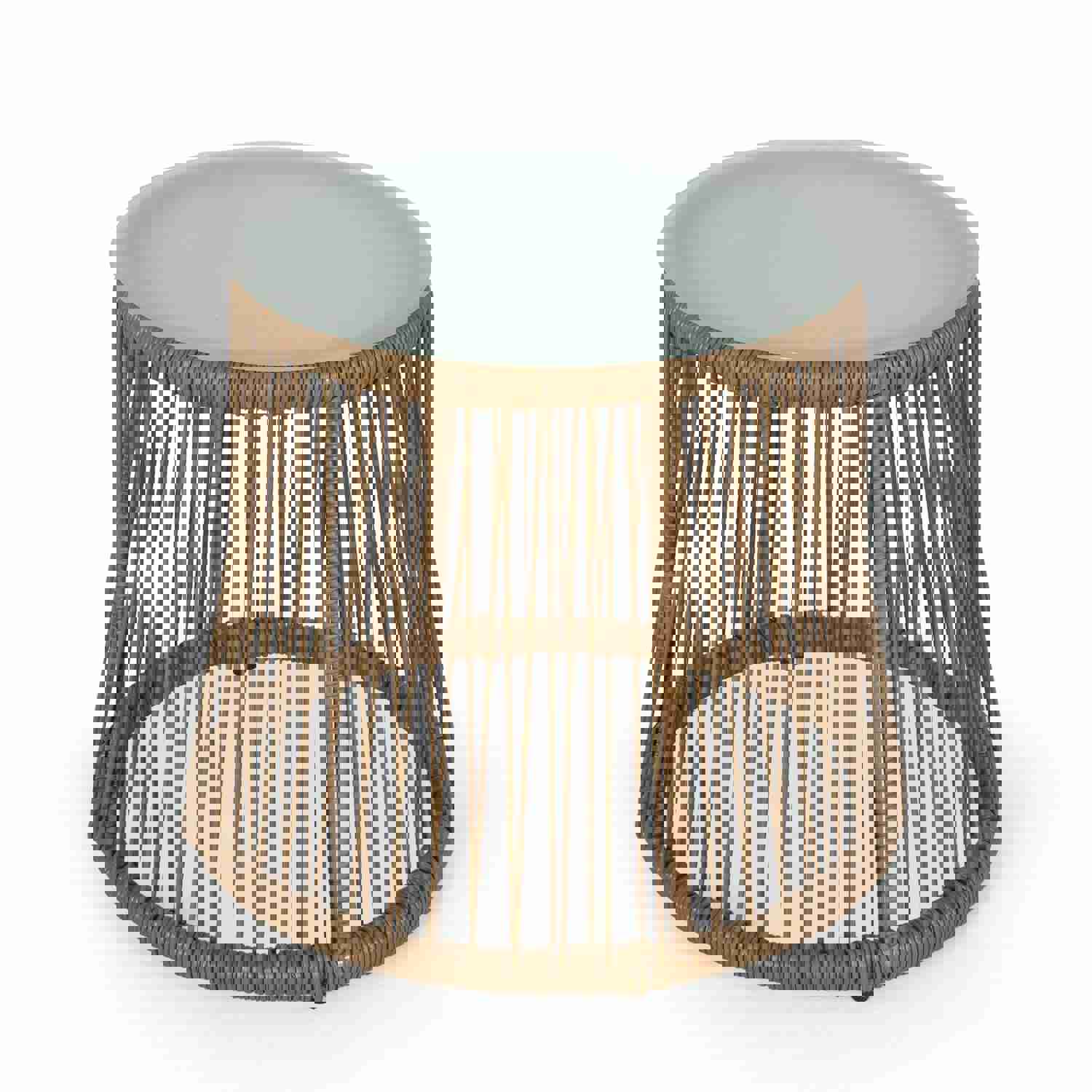 Outdoor Wicker Side Table with Glass Top, Light Brown - NH699413