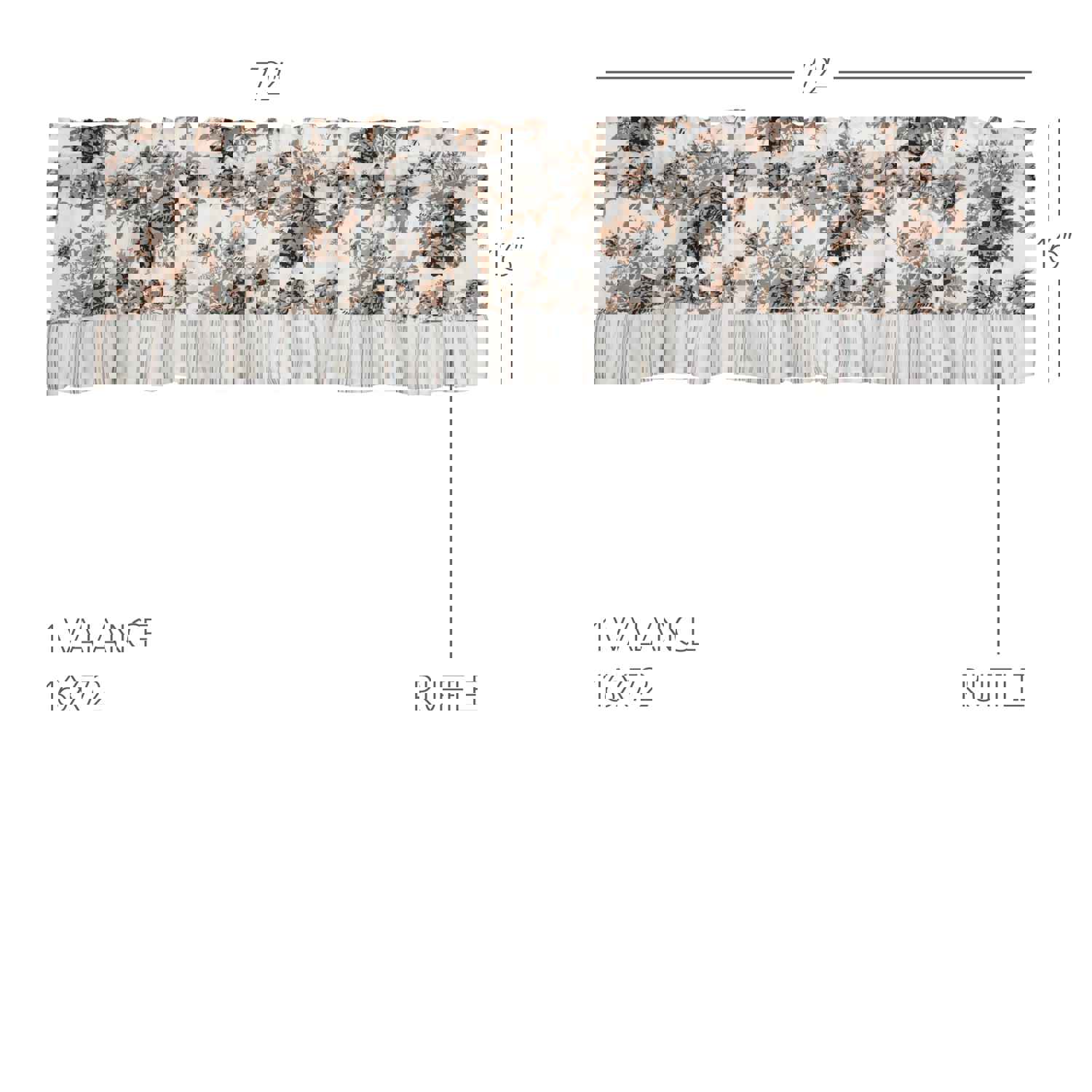 Annie Portabella Floral Ruffled Valance Curtain 16x72 - French Country Style