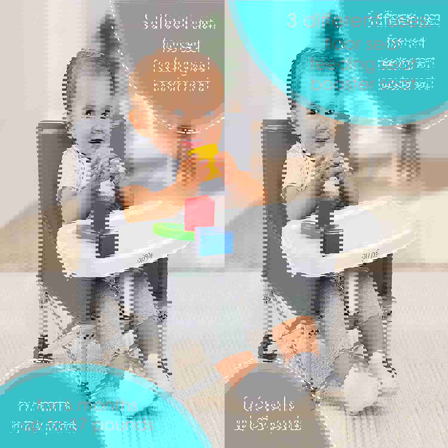 Summer Pop ‘N Sit Portable Booster Baby Chair - Gray, Indoor/Outdoor Use