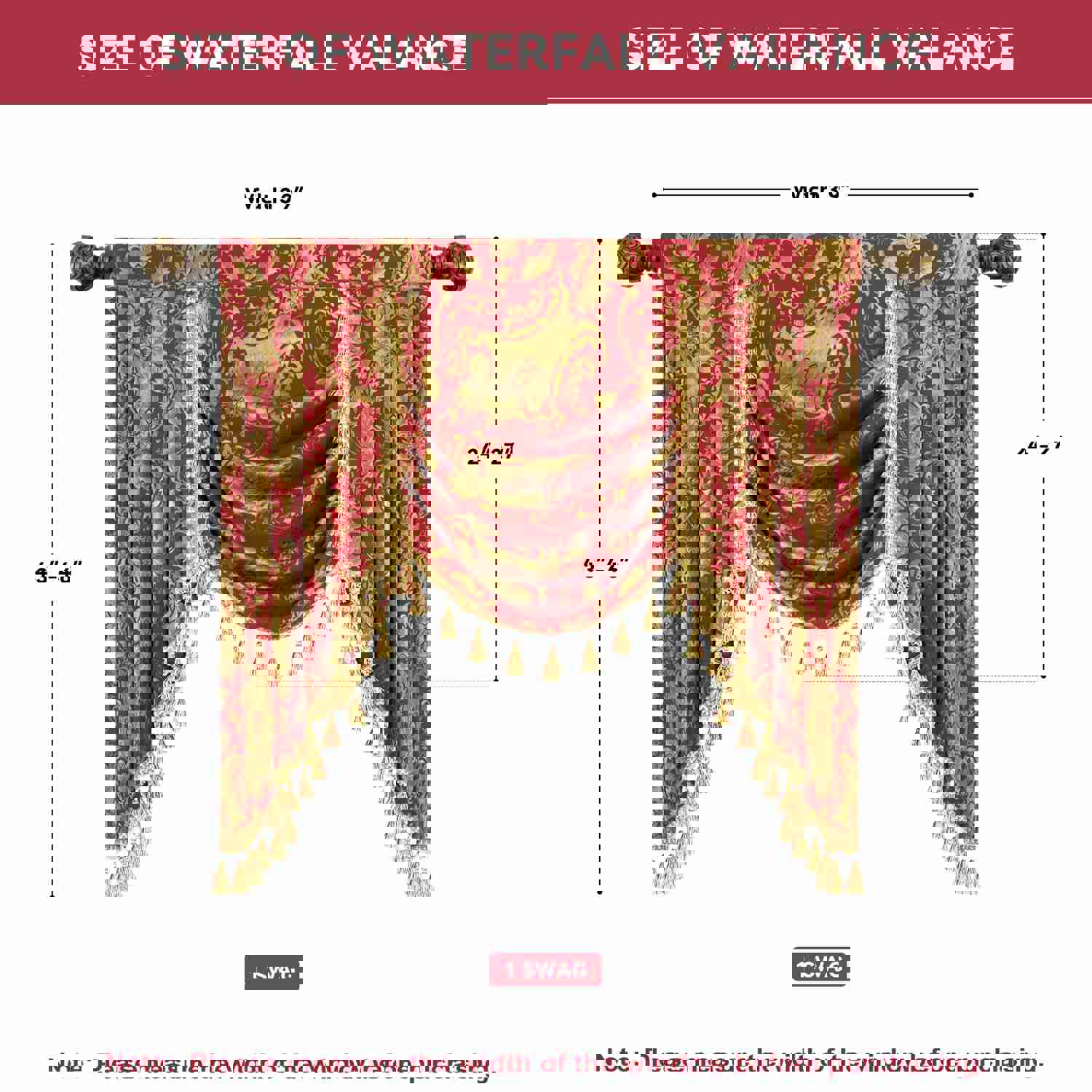 Florence Swag Valance - Classic Damask Pattern Window Waterfall Valance