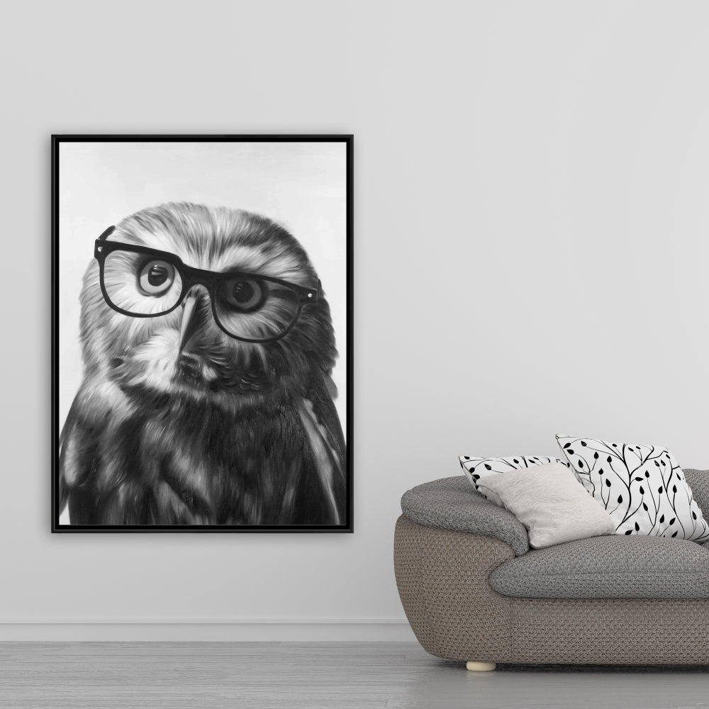 Northern Saw-Whet Owl With Glasses, Fine Art Gallery Wrapped Canvas 24x36