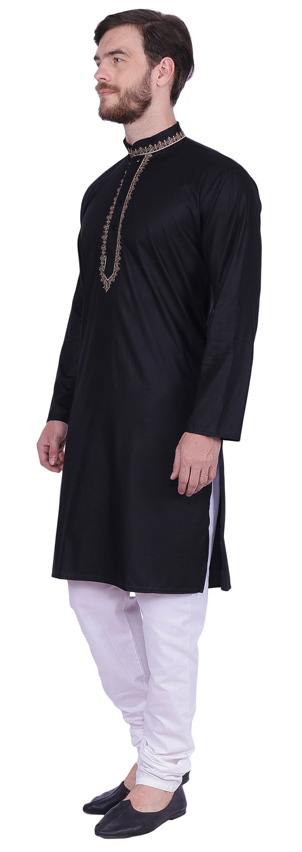 Embroidered Kurta Pajama Mens Cotton India Clothing Party Wear (Black)